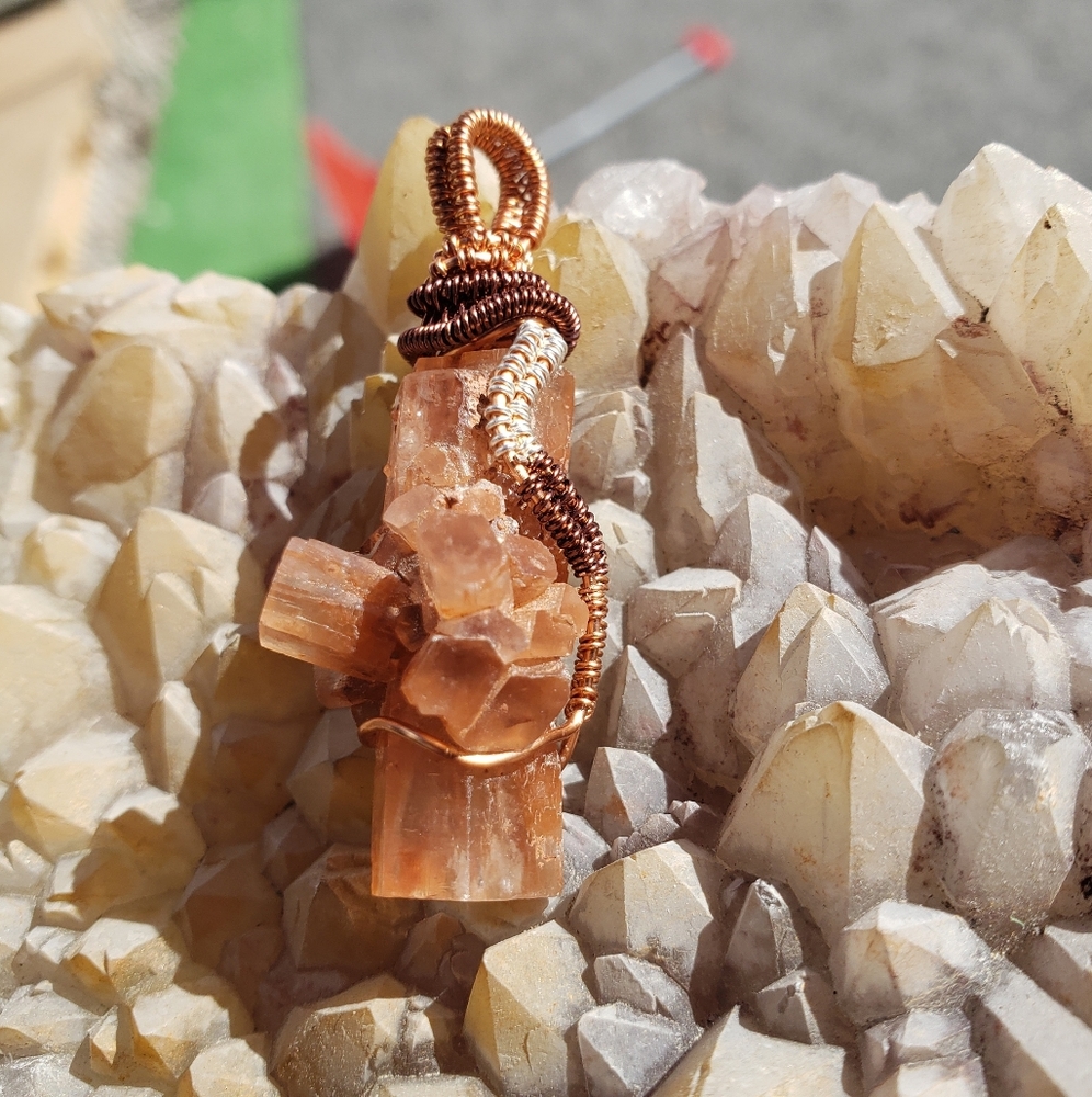 Aragonite pendant with custom chain